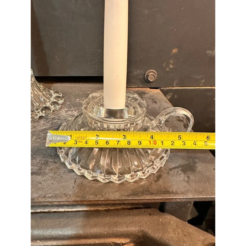 Vintage Mismatched Cottagecore Glass Taper Candle Holder Set Beaded Chamberstick